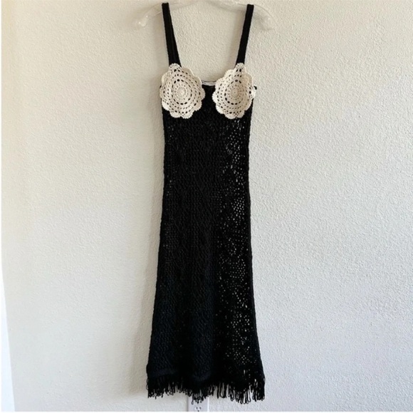 Zara Knit Flapper Midi Dress Black White Flower - Picture 8 of 10